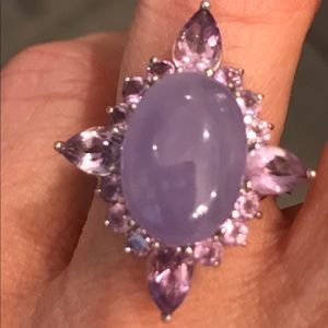 Lavender Jade & Amethyst SS Ring. Size 7